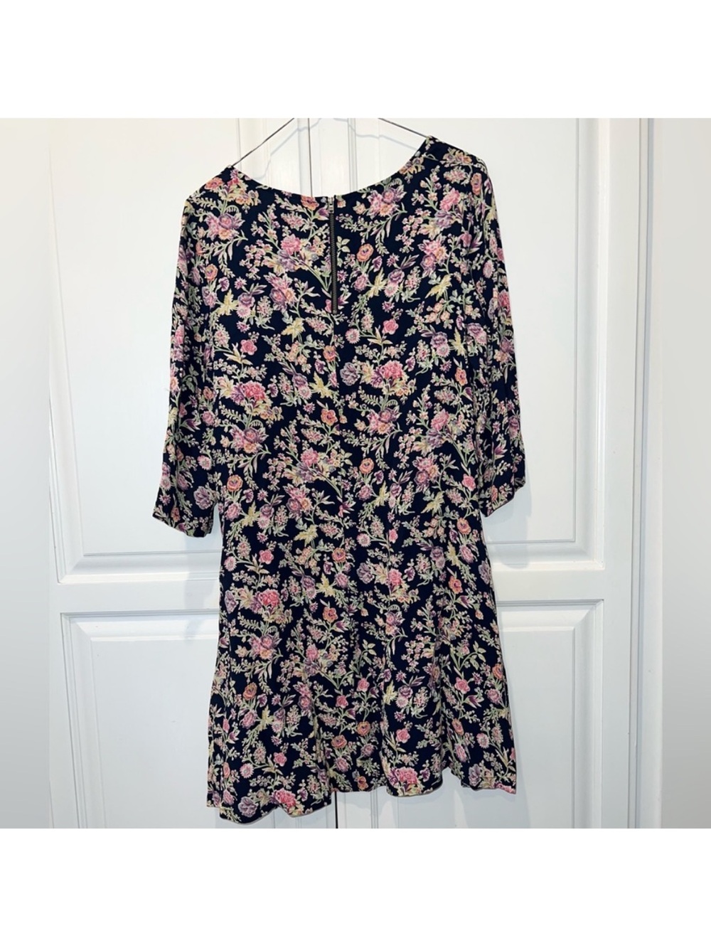 Monsoon Navy Botanical Floral Shift Dress Pockets 3/4 Sleeve Size 8 - Picture 4 of 8